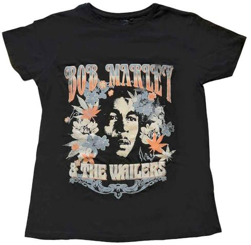 Bob Marley Women's T-Shirt Flower Portrait Logo Nue Official Black, black, XXXXL
