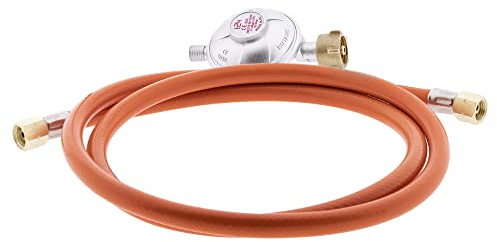 T24 Niederdruckregler und Schlauch 1,5 Meter/Druckminderer/Gasdruckregler/Druckminderer 50mbar / Druckminderer Gasflasche/Campingkocher/Gaskocher/Camping (Gasschlauch + Druckminderer)