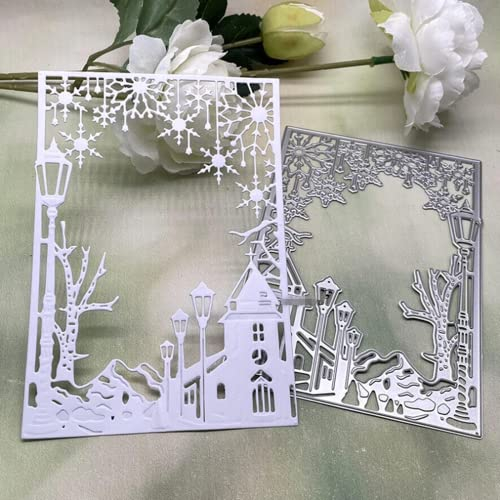 Schneeflocken-Schloss, rechteckiger Rahmen, Metall-Stanzformen, Weihnachtsschablonen, DIY-Handwerk, Karten, Stanzformen für DIY, Präge, Kartenherstellung, Foto, dekorative Papierstanzen, Scrapbooking