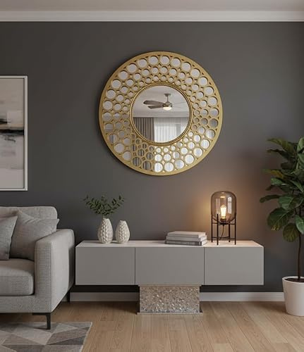 Biznest Large Round Gold Mirror 63Cm Premium Quality Best For Gifts Home Decor Sitting Room Bed Room