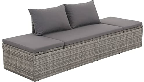 ZEYUAN Gartenbett, Liegen, Sonnenliege, Liegeinsel Outdoor, Outdoor Bett, Doppelliege, Gartenliege, Daybed Outdoor, Grau 195×60 cm Poly Rattan