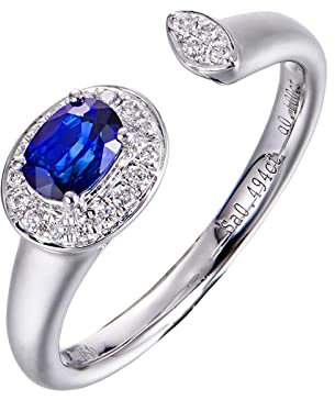Hochzeit Ring Weißgold, Engagement Ring Diamond 18K Offener Ring aus Oval Geschliffenem Stein Saphir 0,45ct Schmuck Frauen