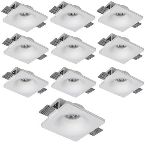 10x Portafaretto In Gesso Da Incasso Quadrato Interno Conico GU10 120x120x45 mm