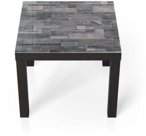 DEQORI Petite table en verre - Noir - 55 x 55 cm - Motif pierre décorative - Meuble d'appoint originale en verre - Table basse brillante pour le salon - Table moderne avec design