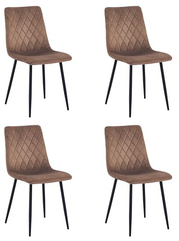 Esszimmerstühl 4er Set Braun - Samt - Metallbein - Wohnzimmersessel - Samt Sessel Stuhl - Edelstahl Küchenstuhl Schwarze Metallbeine - Polyester Stuhl
