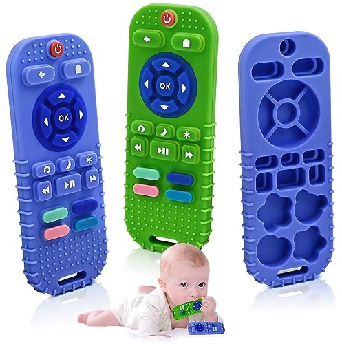 Beißring Baby Spielzeug 3 6 12 Monate Jungen Mädchen Zahnungshilfe Geschenk, 2 Stück Silikon Beißspielzeug Badespielzeug 3-12 Monate, Schmerzlindernde Zahnen Babyspielzeug, BPA-Frei(Blau+Grün)