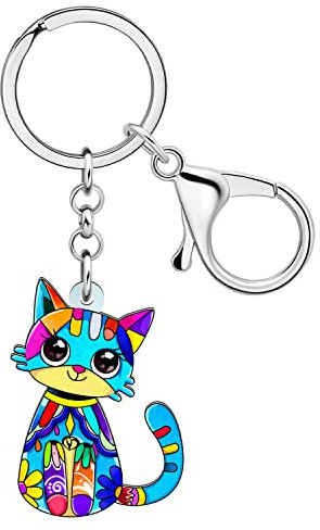 BAMAY Porte Clé Chat Acrylique Porte Clé Voiture Anneaux Bijoux Animaux Cadeaux pour Amoureux des Chats Femme Fille Chaton Charms (Bleu 130)