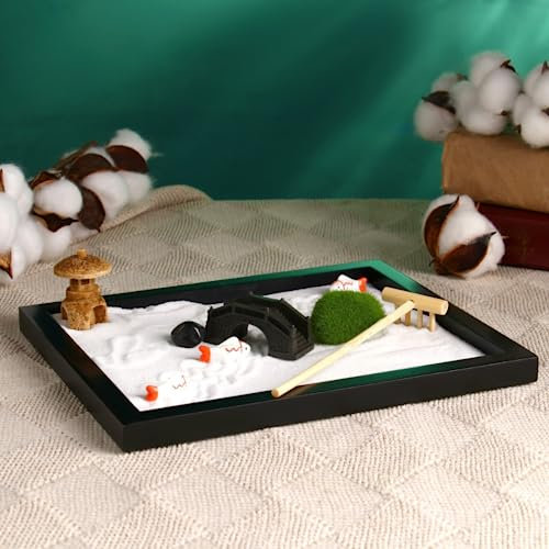 Zen Garden Decor - Mini Sand Garden, Meditation, Relaxation, Home & Office Decor, 8.66 inches - Tranquil Zen Garden for Stress Relief - Zen Decorations for Home