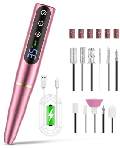 Nail Drill NAILGIRLS Rechargeable Cordless Nail Drill Machine, Portable Electric 35000RPM Professional Electric Nail File for Acrylic Gel Nails, Efile Manicure Pedicure Polishing,Pink