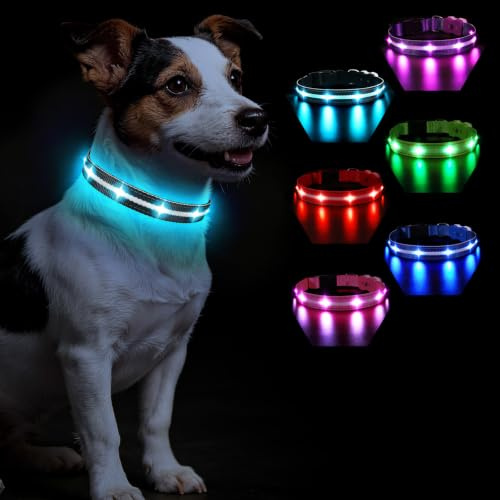 Hundehalsband Leuchtend Aufladbar, Leuchthalsband Hund 7 RGB Farbwechsel mit 8 Leuchtmodi, Verstellbare LED HundeHalsband Wasserdicht für Kleine Mittlere Große Hunde Leuchtendes Halsband, Schwarz S