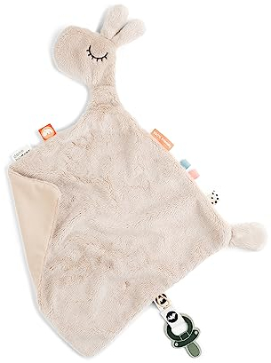 Done by Deer Baby-Kuscheltuch Lalee Sand - 30x30 cm - Praktischer Klettverschluss und eine elastische Schlaufe für den Schnuller - Kuscheltier mit schnullerhalter