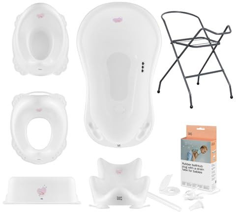 Hylat Baby Ensemble 7 pièces : baignoire bébé avec support siège de baignoire, tuyau de vidange, siège de toilette, pot de toilette, marchepied de salle de bain stable et confortable Couleur : Blanc.