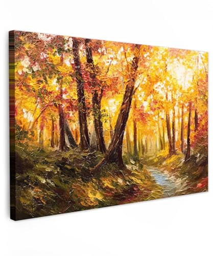 MuchoWow© Impression sur Toile Decoration Murale Peinture 30x20 cm Tableaux Decoratifs Muraux Déco Chambre Tableau Salon Peinture à l'huile - Automne - Forêt - Saison - Art