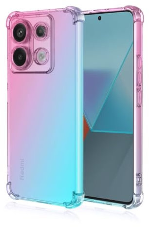 EASSGU Funda para Redmi Note 13 Pro 5G / Poco X6 5G (6.67 Inches), Carcasa Protectora de Color Degradado Transparente, Case para Teléfono Anticaída y Antiarañazos - Rosado Verde