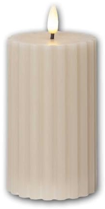 world-trading-net - 2er Set LED Stumpenkerzen STRIPE, Höhe 15cm, Durchmesser 7,5cm, beige, Timer, 3D Flamme