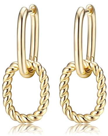 Dochais Ohrringe Creolen mit Anhänger für Damen,18 Karat Vergoldet Ohrringe Damen,Huggie Kleine Creolen Ohrringe,Dreieck Ovale Ohrringe Creolen für Frauen (Gold Vergoldet)