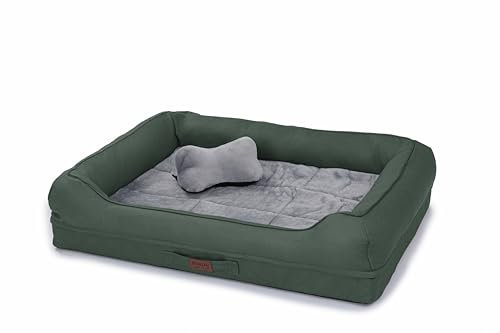 RAIKOU Hundebett mit abnehmbarem Kissen, gepolstert und waschbar – Schlafplatz, Hundekissen, Hundesofa, Hundematte - Hochwertiges Tierbett für Ihren treuen Begleiter. (Dunkelgrün,80 * 60 * 7cm)