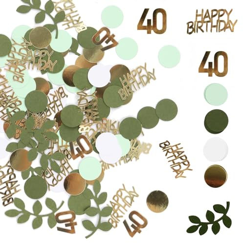 Lnjya Konfetti 40 Geburtstag Deko, 400 Stück Konfetti Geburtstag Tischdeko Konfetti HAPPY BIRTHDAY, Streudeko Geburtstag Tischdeko für 40 Geburtstag Deko Tisch, Konfetti Grün für Geburtstag Tischdeko