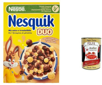 Italian Gourmet Nesquik Cereals Duo cereali cioccolato 6 x 325g Frühstück | palline croccanti, mit Kakao und weißer Creme, lecker in Milch o yogurt, Gesamtnettogewicht 1,95 kg + Kostenlos Polpa 400g