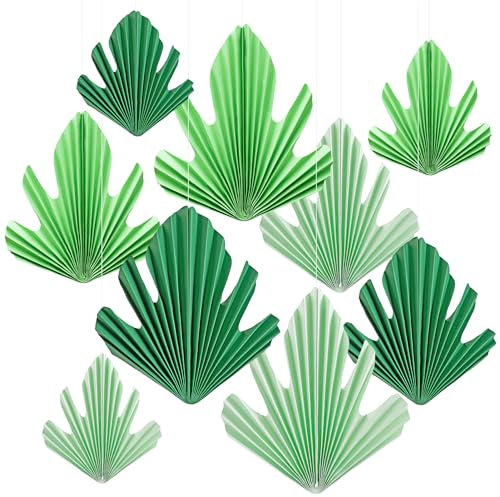 EASY JOY Spring Summer Hanging Paper Fans Green Hanging Paper Palm Leaves for Tropical Garden Party Decor Botanical Safari Jungle Birthday Baby Shower Wedding Backdrop Decorations