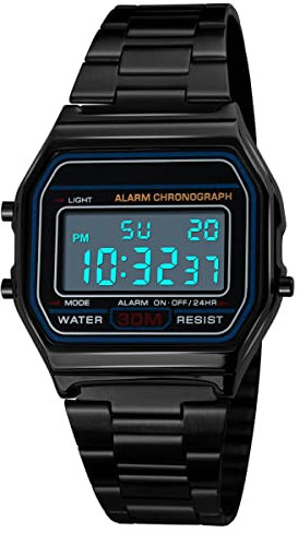 NCONCO Business-Armbanduhr für Herren, luxuriös, 30 m, wasserdicht, Edelstahl, Sportuhr, digitale Armbanduhren (blau), Schwarz , 24*4*1, Armband