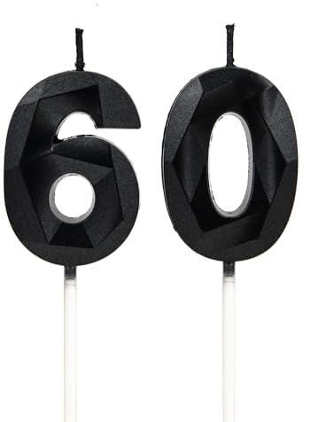 Geburtstagskerzen Zahlen 60，3D Schwarz Kerzen Geburtstag für Kuchen geburtstagsdeko, Geburtstag Kerzen Zahlen, Geburtstagskerzen Kinder für Partys, Hochzeiten, Firmenfeiern, Jubiläen