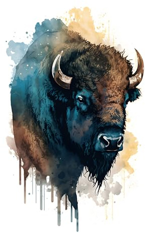 Buffalo Wandkunst, Aquarell-Bison-Poster, groß, 28,9 x 35,6 cm, Büffelgemälde, Aquarell-Wandkunst, Bison-Wandkunst, Büffelbild, amerikanischer Bison-Druck, amerikanische Wanddekoration, Büffelbild,