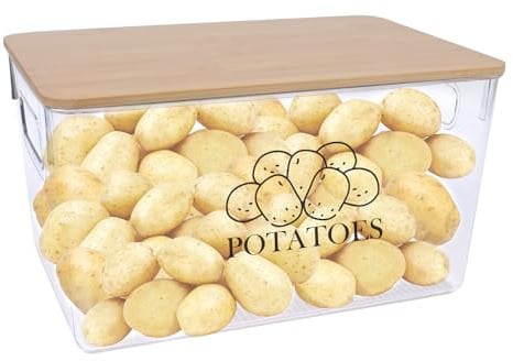Xbopetda Potato Storage Box with Lid, Vegetable Storage for Kitchen Coutertop, Transparent Acrylic Potato Storage Container, Stackable Potato Box, Pantry Organiser Storage for Potatoes, Onions (Clear)