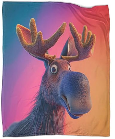 Niedlicher Elch Kuscheldecken Decke Für Schlafzimmer, Sofa, 3D-Digitaldruck Farbverlauf Decke, Flanelldecke, Weich Wohndecke, Sofadecke Zweiseitige Decke Für Kinder Erwachsene 40x50inch(100x130cm)