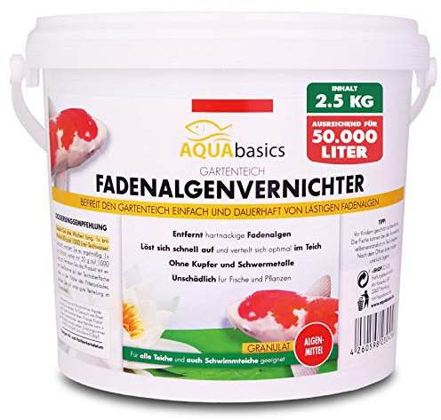 AQUAbasics Gartenteich Fadenalgenvernichter Power-GRANULAT befreit den Teich von hartnäckigen Fadenalgen dauerhaft und stoppt die Neubildung von Algen, Größe:2.5 kg