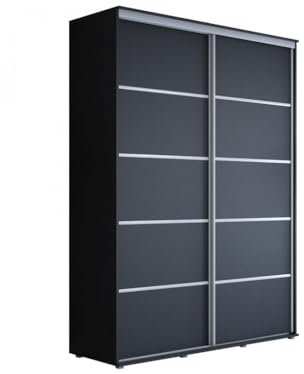 Meble Slupia Kleiderschrank Schiebetüren Maja Plus - 190x242x61 cm - Schrank Schlafzimmer, Vorraum, Garderobe - Geteilte Tür, Kleiderstange, Ohne Spiegel - Holzwerkstoff, Schwarz