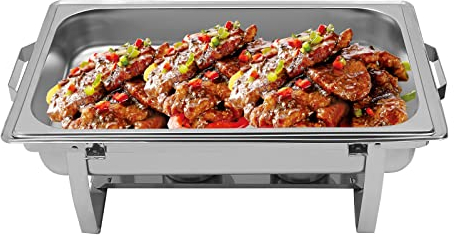 8/8,5/9L Chafing Dish Speisewärmer Edelstahl Warmhaltebehälter Deckelhalterung & Speisebehälter Speisewärmer Rechaud für Catering, Buffet und Party (9L, Maegger)