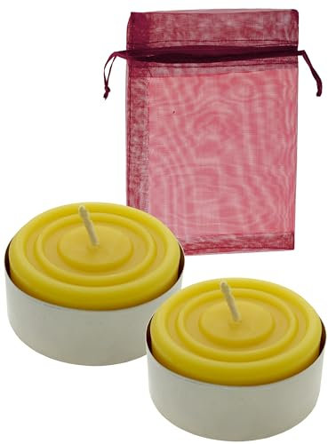 1 x2 Maxi-Teelichter in Aluschalen aus 100% reinem Bienenwachs in einem Organzasäckchen