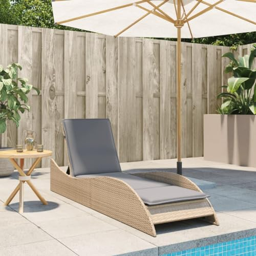 Faroom Sonnenliege für 2 Personen 3-Fach Verstellbar Polyrattan Doppelliege Wetterfest Sonnenbett Outdoor Bett Polyrattan Liegestuhl Garten Relaxliege 60x205x73 cm Beige,Hellgrau