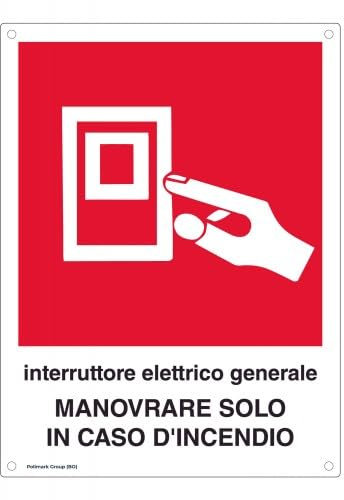 Targa Alluminio Rettangolare - Interruttore elettrico generale di spessore mm.0,5, angoli arrotondati, quattro fori Ø mm.3 e biadesivo a retro - Cartelli Soccorso - Segnali Pericolo - Antincendio