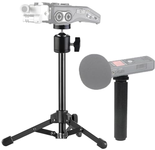 Acetaken Portable Recorder Tripod Stand and Handle Grip Kit - Black - Compatible with Zoom, Tascam Audio Recorders - Iron Aluminum Alloy - Foldable, Portable