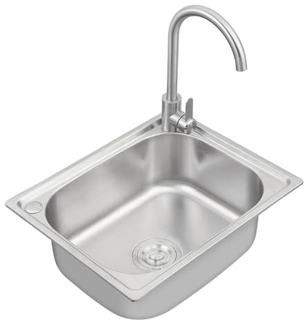 Lavello da cucina a vasca singola in acciaio inox con kit di tubi di scarico, lavabo da appoggio per cucina, bar e piccoli ristoranti, in acciaio inossidabile 304 (lato 1,2 mm), 45 x 39 x 19 cm