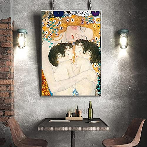 Berühmte Schlafzimmerdekor-Poster und Drucke „Mutter liebt Zwillinge Baby“ von Gustav Klimt, Leinwandgemälde, Wandkunst, Bild – ungerahmt, 1 Stück