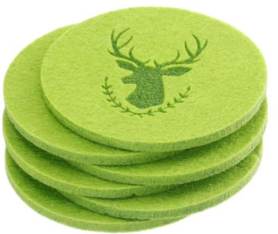 Glasuntersetzer Untersetzer aus Filz mit Hirsch 6-teilig rund 10cm Durchmesser 5mm hoch grün