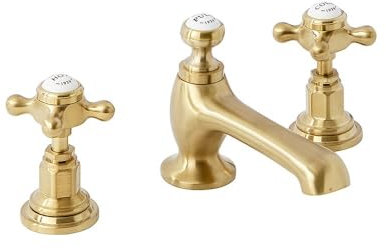 Milano Elizabeth Traditional 3 Tap-Hole Basin Mixer Tap Crosshead Handles - Brushed Brass