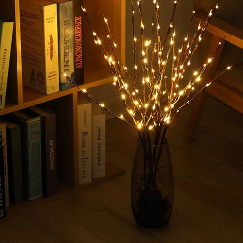 HFHungkeong LED Zweiglicht USB Betrieben Künstlich Beleuchtete Zweige mit 120 Warmweißen LED-Lichtern, 6 Stück Beleuchtete Zweige für Vasen, Feiertage Weihnachten Kamin Schlafzimmer Tischdekoration