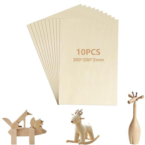 10 Pcs Tablero Contrachapado 2mm, 300 x 200mm Tablero de Madera Contrachapada, Tableros de Madera, Tablero Madera Contrachapado Manualidades para Carpintería de Bricolaje, Modelos, Corte por Laser
