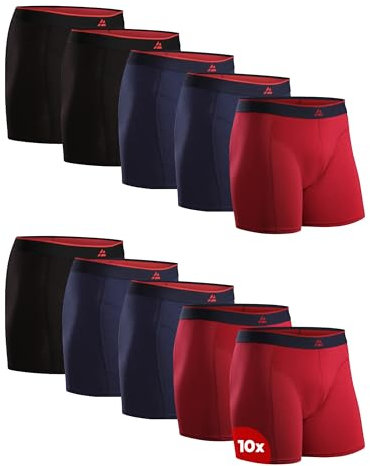 DANISH ENDURANCE Bamboo Boxer Shorts for Men, Breathable Underwear, Soft Antibacterial Pants, 10 Pack Multicolour (4xNavy, 3xBlack, 3xRed) L