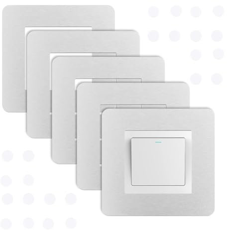 Light Switch Cover Plates 5Pcs, Silver Light Switch Surround Silver, Finger Plates for Light Switches,Self Adhesive Switch Sticker Cover for Home Wall Decoration