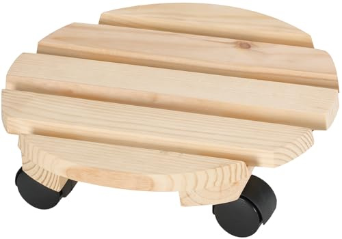 Dörner + Helmer Pflanzenroller Economy, Rund, 30cm Durchmesser, 50kg Tragkraft, aus FSC-Holz, für Outdoor, Hellbraun