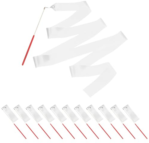 PATIKIL Dance Ribbons, 14 Pack 78.7 Inch Gymnastics Dance Streamers with Non-Slip Wand Dance Flags for Gifts, Dancing, Talent Shows, Baton Twirling, White