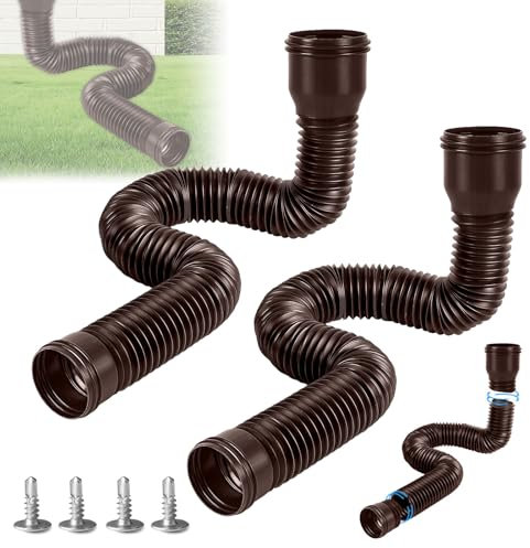 Grondaia flessibile prolunga tubo di scarico, scarico grondaia, prolunga rotonda per tubo di scarico 80/100 mm, estensione per grondaie da 47 a 150 cm, per prati e grondaie (marrone, 2 pezzi)