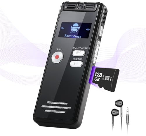 128GB Voice Recorder with Playback - High Sensitivity Audio Recorder Device, Dual Microphone Noise Reduction Recording Device for Lectures/Interviews, 2000+ Hours Storage Digital Voice Recorder