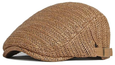 YAMEE Boinas de Paja Hombre Verano Transpirable,Gorro de Verano para Hombre con Protección UV,Ajustable,Sombrero Planos de Unisex Estilo Casual para Vacaciones,Playa,Viajes