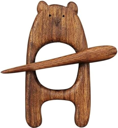 Holzbrosche mit braunem Bär, Brosche mit Tiermuster, kreative Tierbrosche aus Holz, niedliche Vintage-Pullover-Clips, klein in der Größe und leicht in der Dekoration, 1 Stück, S, Holz